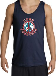 COME TOGETHER World Peace Sign Symbol Adult Tanktop - Navy COME TOGETHER World Peace Sign Symbol Adult Tanktop - Navy