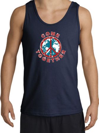 COME TOGETHER World Peace Sign Symbol Adult Tanktop - Navy
