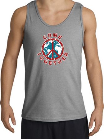 COME TOGETHER World Peace Sign Symbol Adult Tanktop - Sports Grey