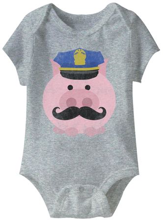 Cop Pig  Funny Baby Romper Grey Infant Babies Creeper