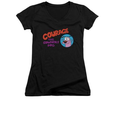 Courage The Cowardly Dog Shirt Juniors V Neck Courage Logo Black Tee T-Shirt