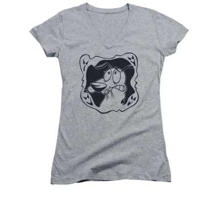 Courage The Cowardly Dog Shirt Juniors V Neck Ghost Frame Athletic Heather Tee T-Shirt