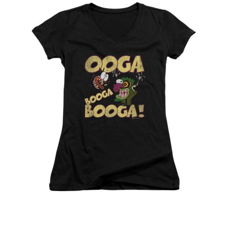 Courage The Cowardly Dog Shirt Juniors V Neck Ooga Booga Booga Black Tee T-Shirt