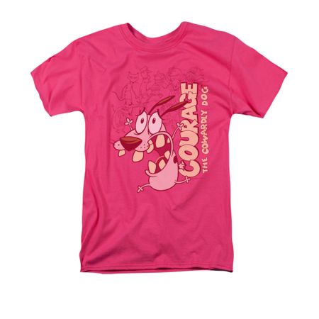 Courage The Cowardly Dog Shirt Running Scared Adult Hot Pink Tee T-Shirt
