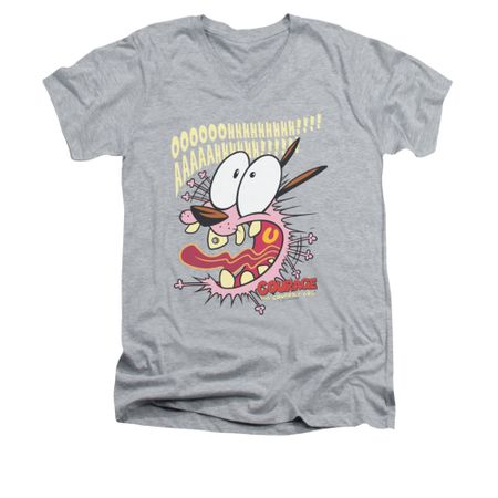 Courage The Cowardly Dog Shirt Slim Fit V Neck Scaredy Dog Athletic Heather Tee T-Shirt