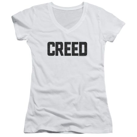 Creed Juniors V Neck Shirt Cracked Logo White T-Shirt