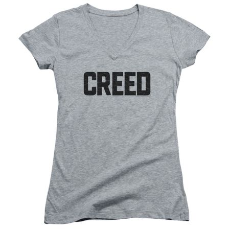 Creed Juniors V Neck Shirt Cracked Movie Logo Athletic Heather T-Shirt