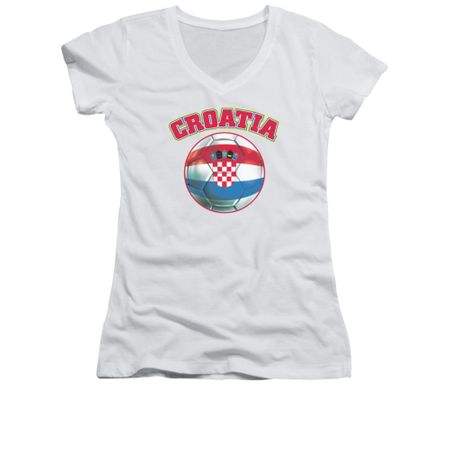 Croatia Soccer Futbol Shirt Juniors V Neck White Tee T-Shirt