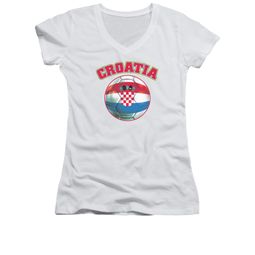 Croatia Soccer Futbol Shirt Juniors V Neck White Tee T-Shirt