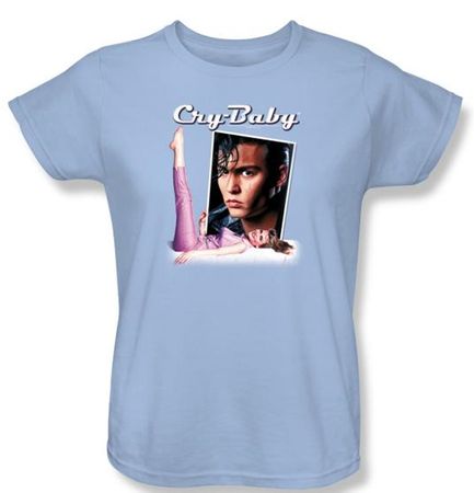 Cry Baby Ladies T-shirt Movie Title Light Blue Tee Shirt
