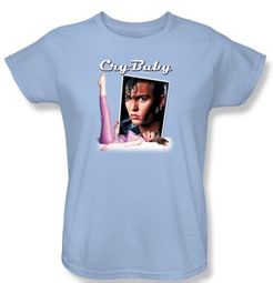 Cry Baby Ladies T-shirt Movie Title Light Blue Tee Shirt