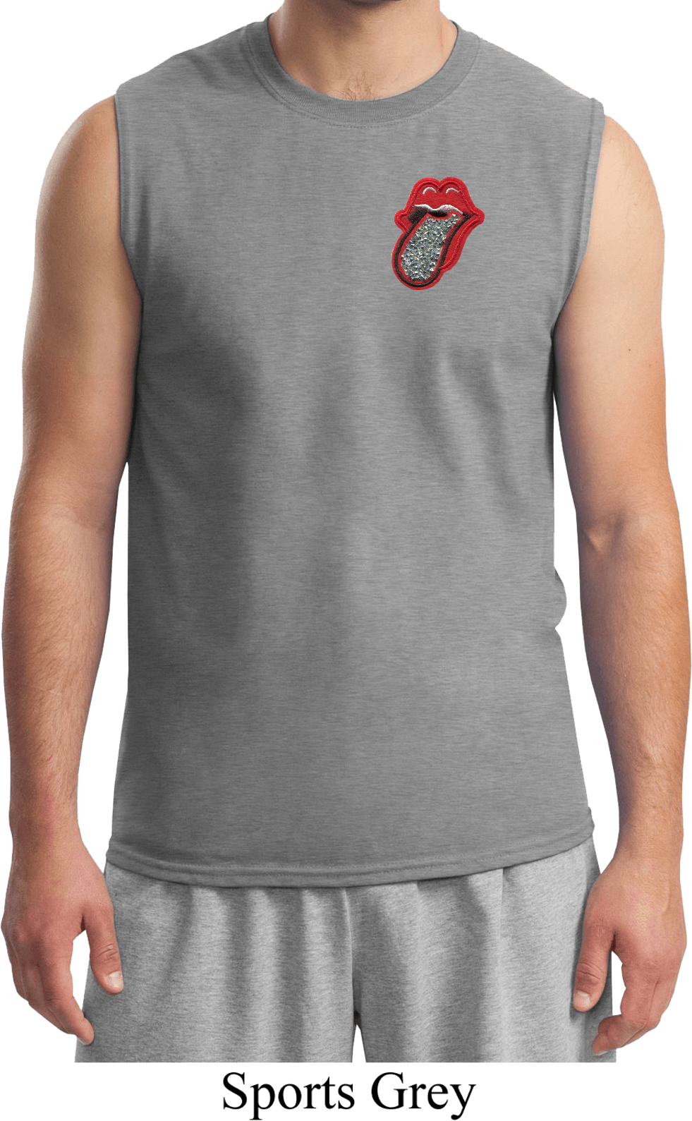 Crystal Tongue Patch Pocket Print Mens Muscle Shirt Crystal Tongue