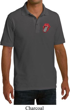 Crystal Tongue Patch Pocket Print Mens Pique Polo Shirt
