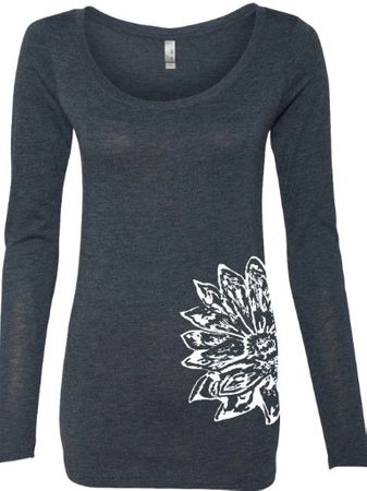 Sketch Lotus Side Print Ladies Yoga Triblend Long-Sleeve Scoop Tee Shirt