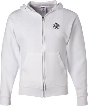 Mens Full Zip LOTUS OM Yoga Hoodie - White