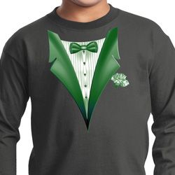 Dark Green Tuxedo Kids Long Sleeve Shirt