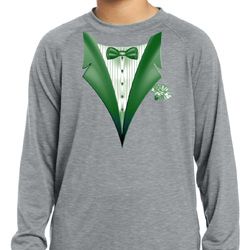 Dark Green Tuxedo Kids Moisture Wicking Long Sleeve Shirt