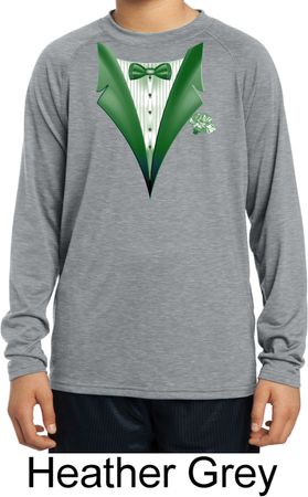 Dark Green Tuxedo Kids Moisture Wicking Long Sleeve Shirt