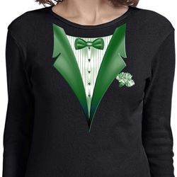 Dark Green Tuxedo Ladies Long Sleeve Shirt