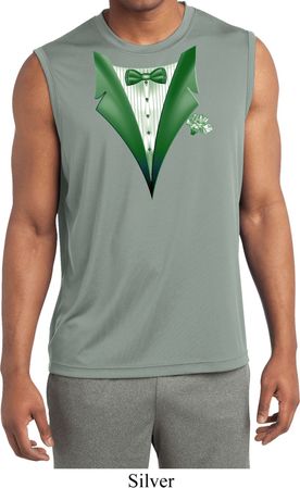 Dark Green Tuxedo Mens Sleeveless Moisture Wicking Shirt