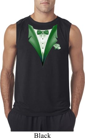 Dark Green Tuxedo Mens Sleeveless Shirt