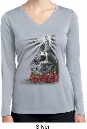 Day of the Dead Candle Skull Ladies Dry Wicking Long Sleeve Shirt