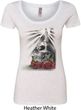 Day of the Dead Candle Skull Ladies Heather White Scoop Neck Shirt