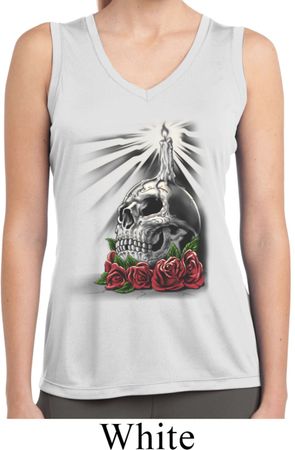 Day of the Dead Candle Skull Ladies Sleeveless Moisture Wicking Shirt
