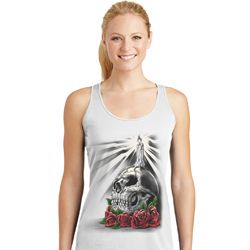 Day of the Dead Candle Skull Ladies White Dry Wicking Racerback Tank