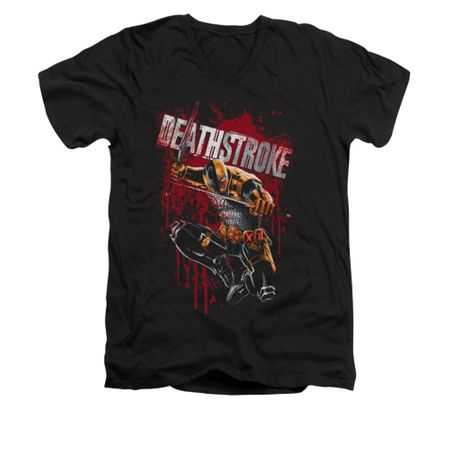 Deathstroke Shirt Blood Splattered Slim Fit V Neck Black Tee T-Shirt