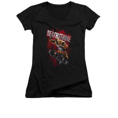 Deathstroke Shirt Juniors V Neck Blood Splattered Black Tee T-Shirt