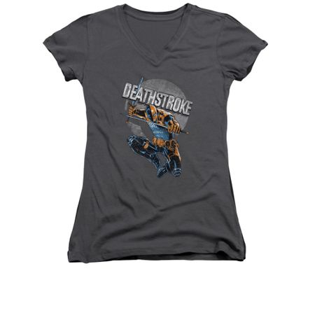 Deathstroke Shirt Juniors V Neck Retro Charcoal Tee T-Shirt
