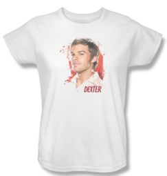 Dexter Ladies Shirt Blood Splatter White T-Shirt Tee.