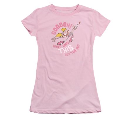 Dexter's Laboratory Shirt Juniors Button Pink Tee T-Shirt