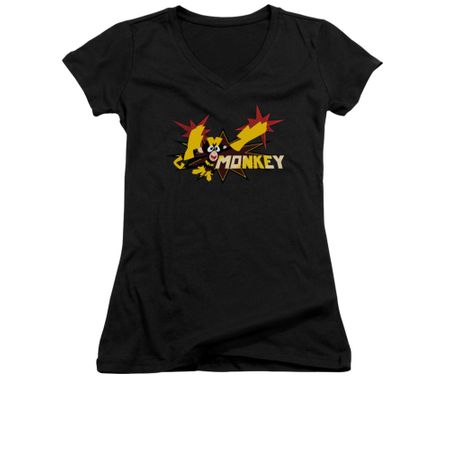 Dexter's Laboratory Shirt Juniors V Neck Monkey Black Tee T-Shirt