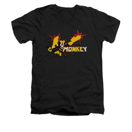 Dexter's Laboratory Shirt Slim Fit V Neck Monkey Black Tee T-Shirt