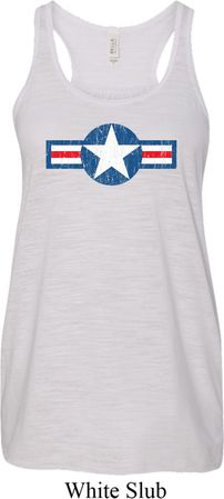 Distressed Air Force Star Ladies Flowy Racerback Tanktop