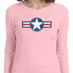 Distressed Air Force Star Ladies Long Sleeve Shirt