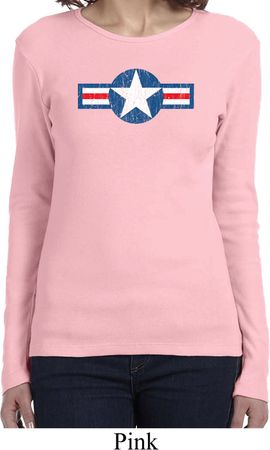 Distressed Air Force Star Ladies Long Sleeve Shirt