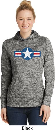 Distressed Air Force Star Ladies Moisture Wicking Hoodie