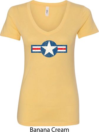 Distressed Air Force Star Ladies V-Neck Shirt