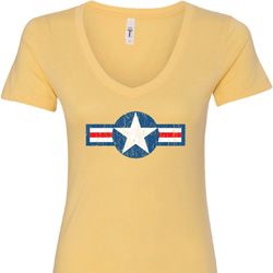 Distressed Air Force Star Ladies V-Neck Shirt