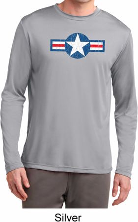 Distressed Air Force Star Mens Dry Wicking Long Sleeve Shirt