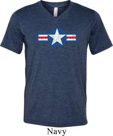 Distressed Air Force Star Mens Tri Blend V-neck Shirt