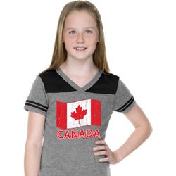 Distressed Canada Flag Girls Football Shirt
