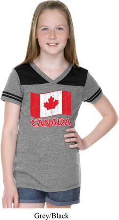 Distressed Canada Flag Girls Football Shirt