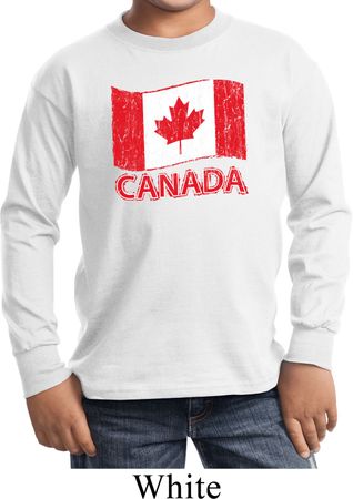 Distressed Canada Flag Kids Long Sleeve Shirt