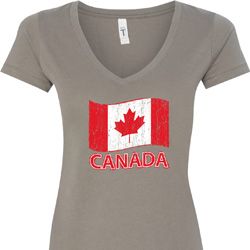 Distressed Canada Flag Ladies V-Neck Shirt