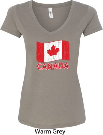Distressed Canada Flag Ladies V-Neck Shirt
