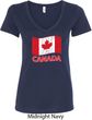 Distressed Canada Flag Ladies V-Neck Shirt